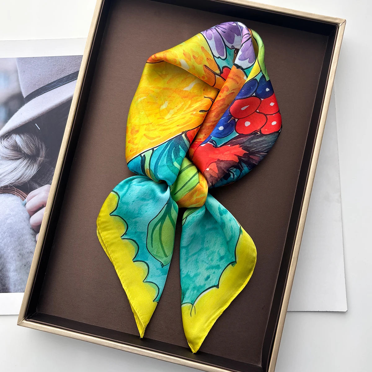 Fruit Print Satin Square Scarf
