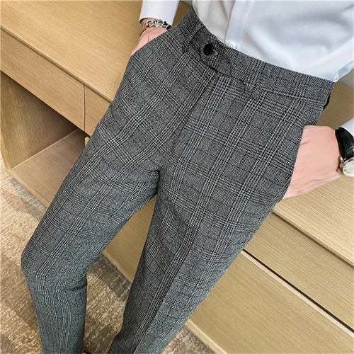 Plaid Striped Slim Suit Trousers