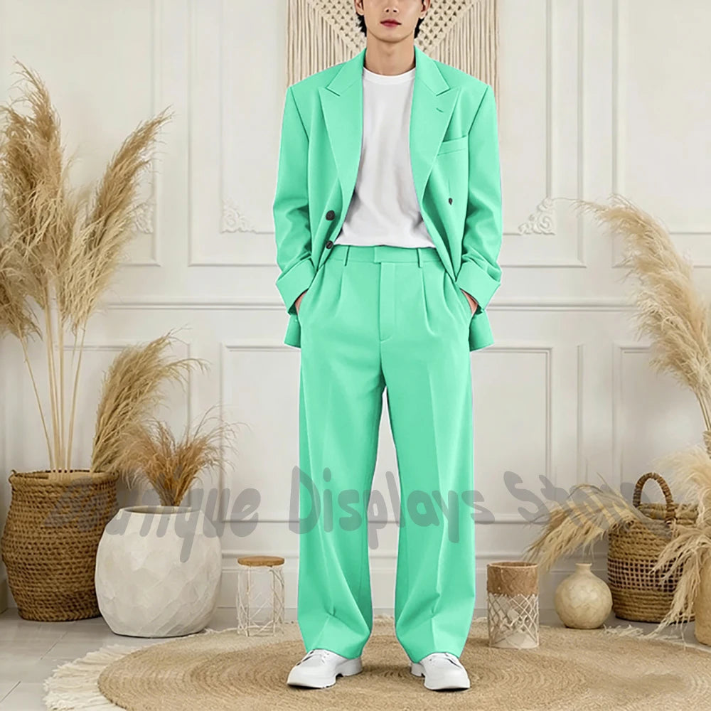 Peak-Lapel Loose Casual Suit Set