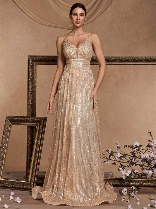 Sequin V-Neck  Mermaid Formal Wedding