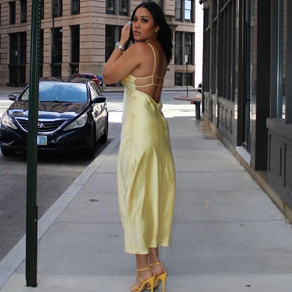 Satin V-Neck Backless Maxi Dress