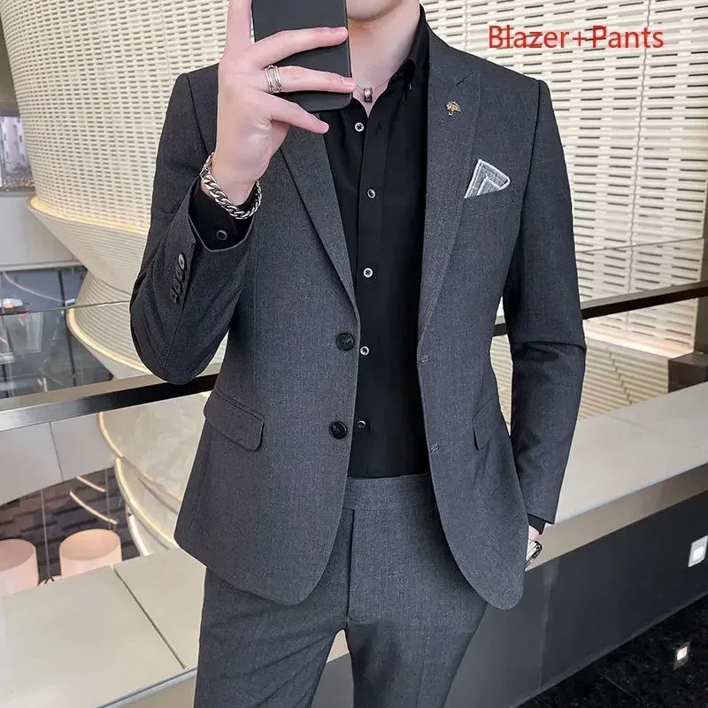 High-End Plaid Slim Business Suit