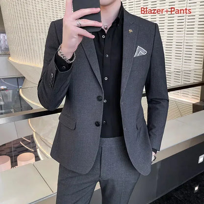 High-End Plaid Slim Business Suit