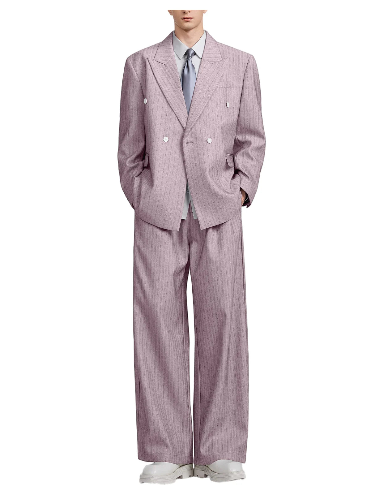 Pinstripe Double-Breasted Wide-Leg Suit