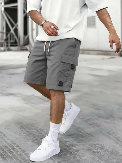 Cargo Shorts Drawstring Buckle Pockets