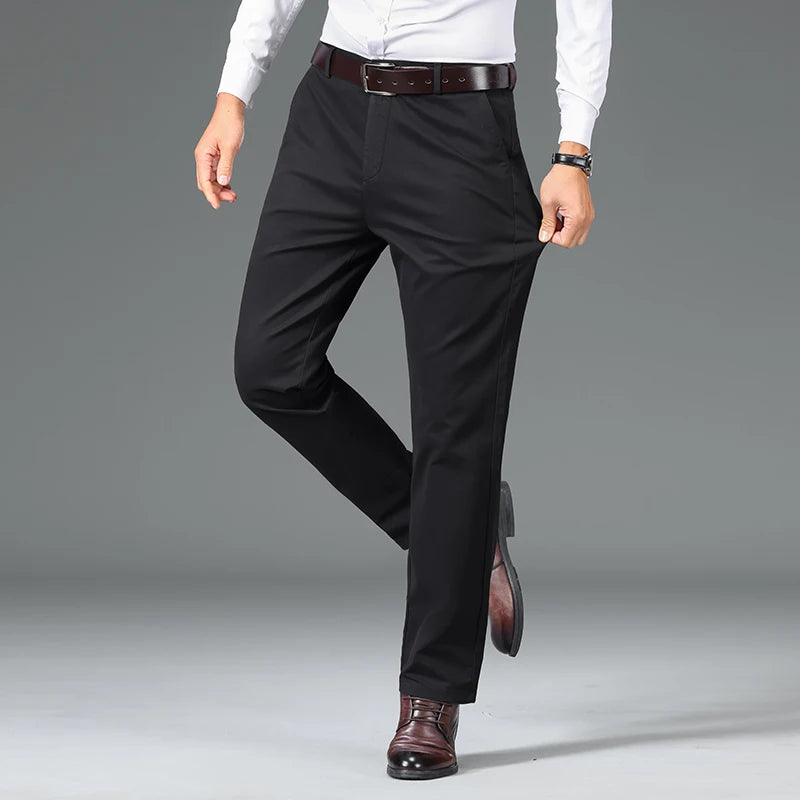 Cotton Blend Slim Straight Trousers