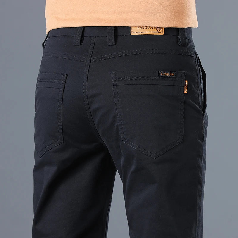 Cotton Solid Slim Straight Trousers