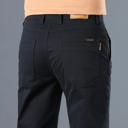 Cotton Solid Slim Straight Trousers