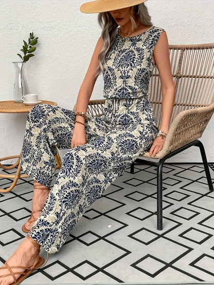 Paisley Sleeveless Wide-Leg Jumpsuit
