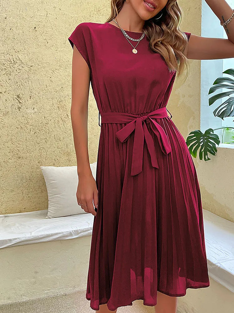 Pleated Flying-Sleeve Dress