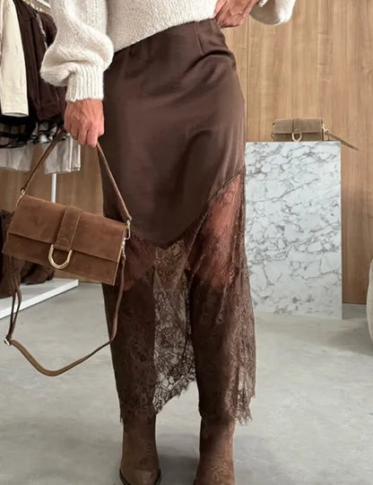 Sexy Lace Patchwork Mid-Length Skirt