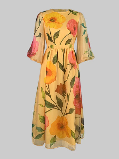 Floral Chiffon Puff Sleeve Dress