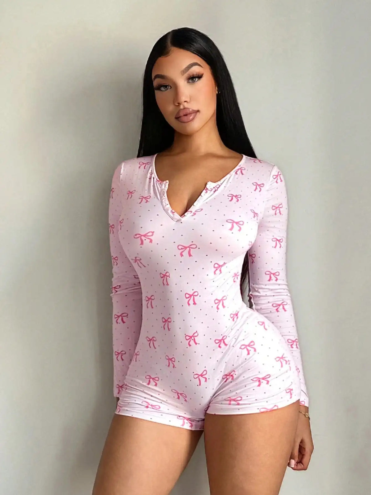 Polka Dot Knit Shorts Romper