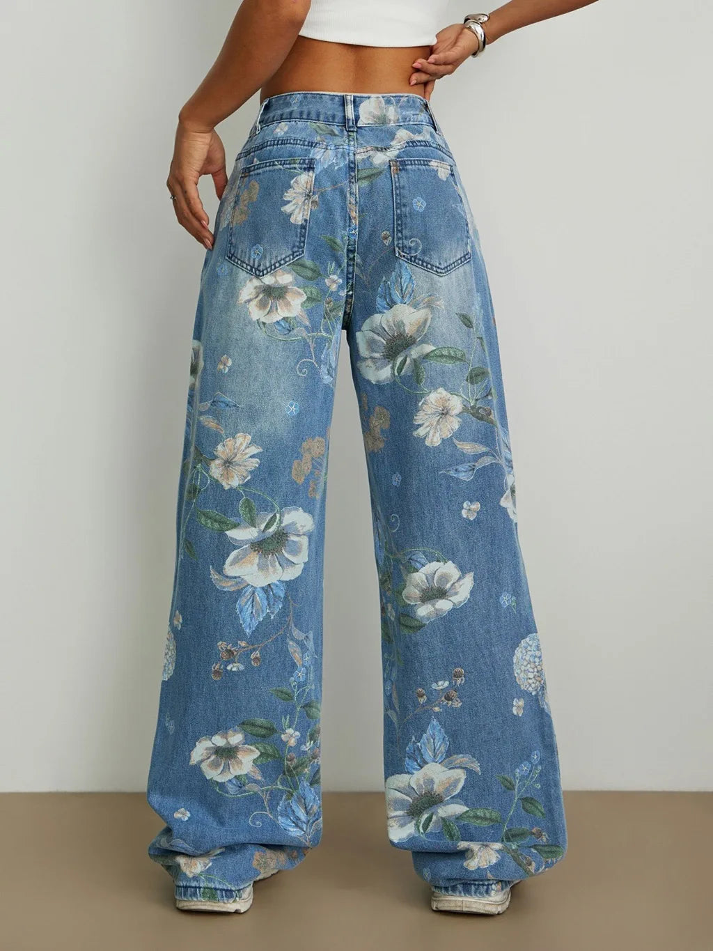 Vintage Floral Wide-Leg Jeans