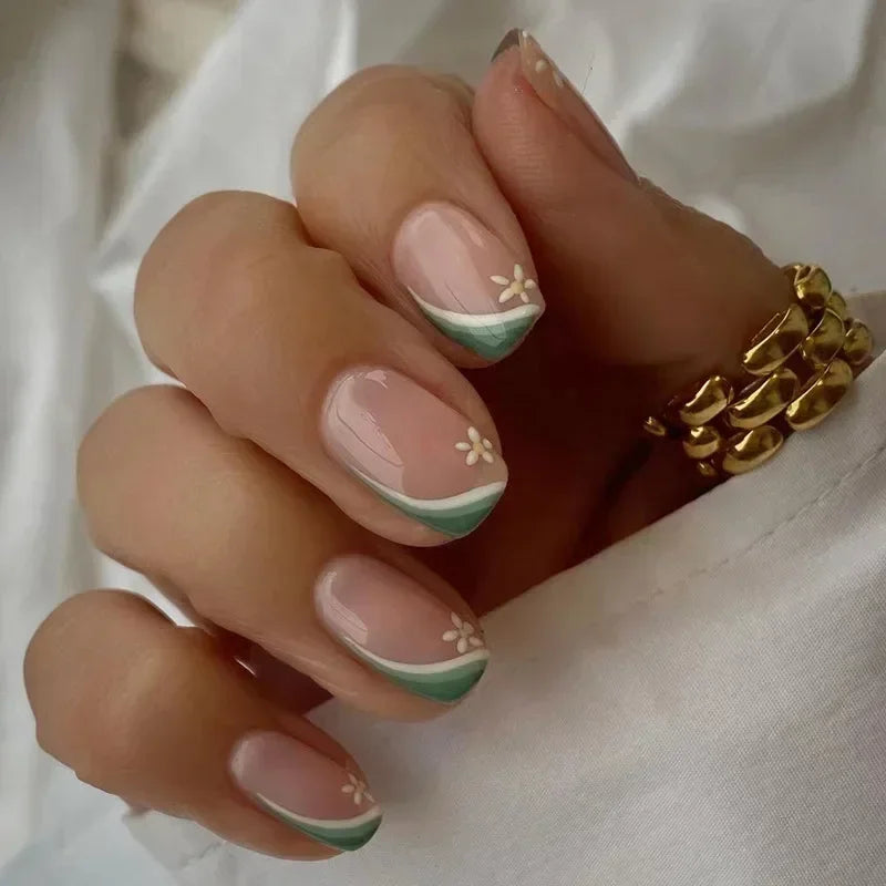 Pink Floral Press On Nails