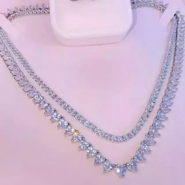 Heart CZ Tennis Necklace