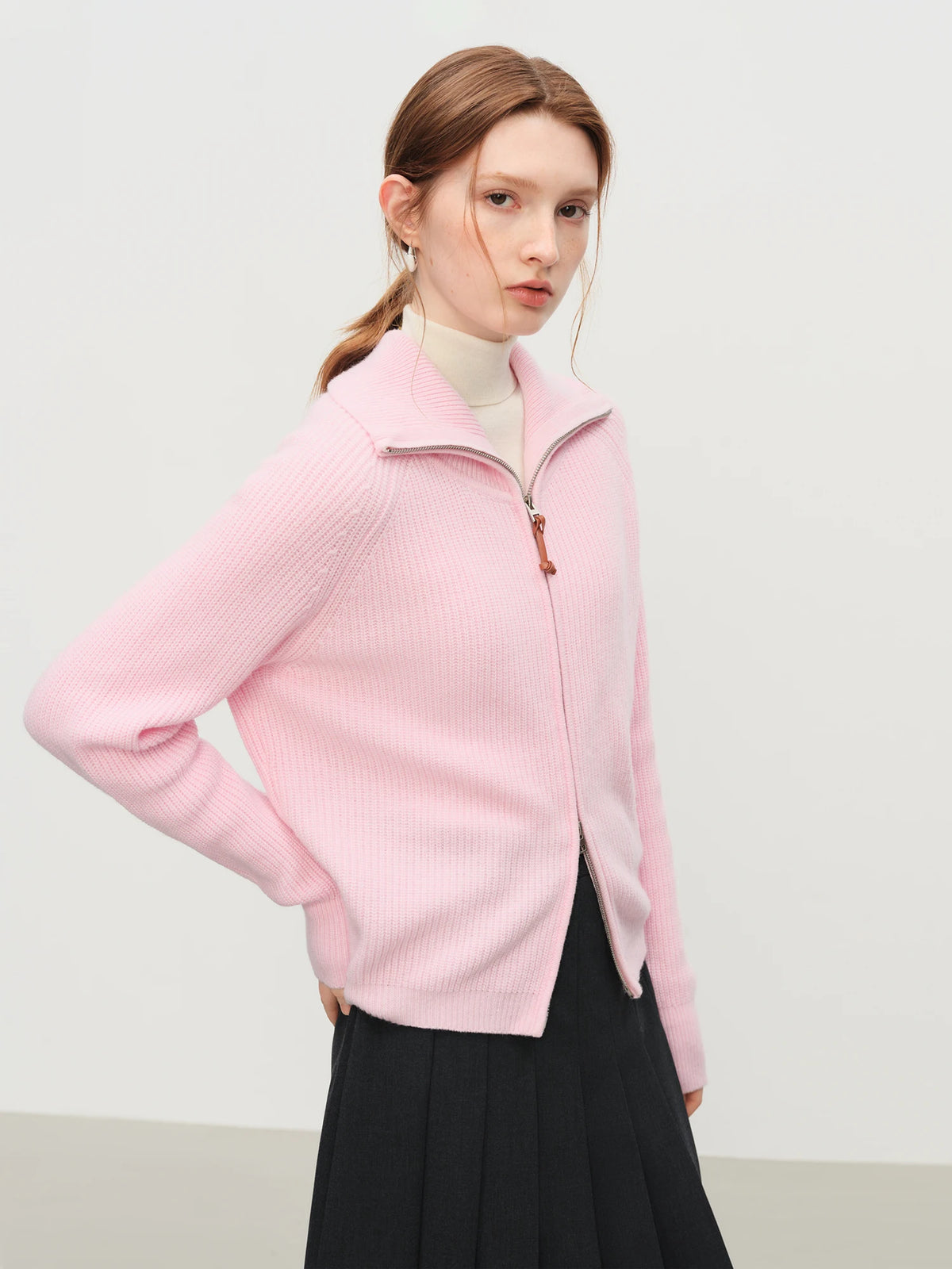Wool Blend Zip-Front Cardigan