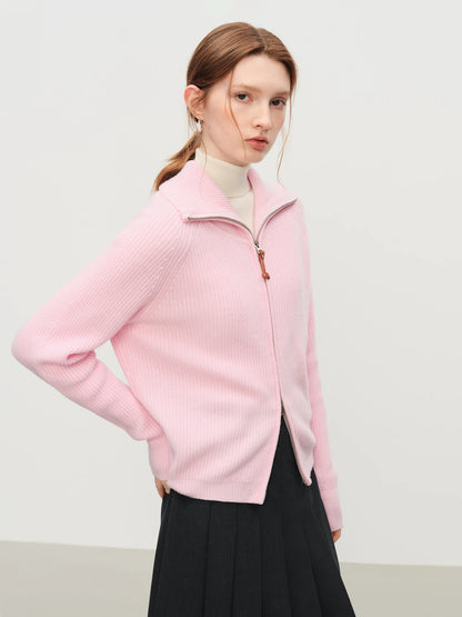 Wool Blend Zip-Front Cardigan
