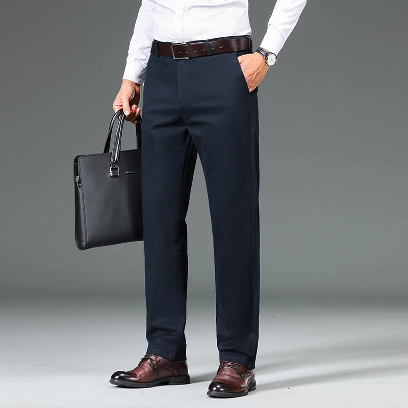 Cotton Blend Slim Straight Trousers
