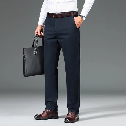 Cotton Blend Slim Straight Trousers
