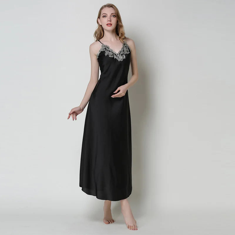 Long Lace Satin Nightgown