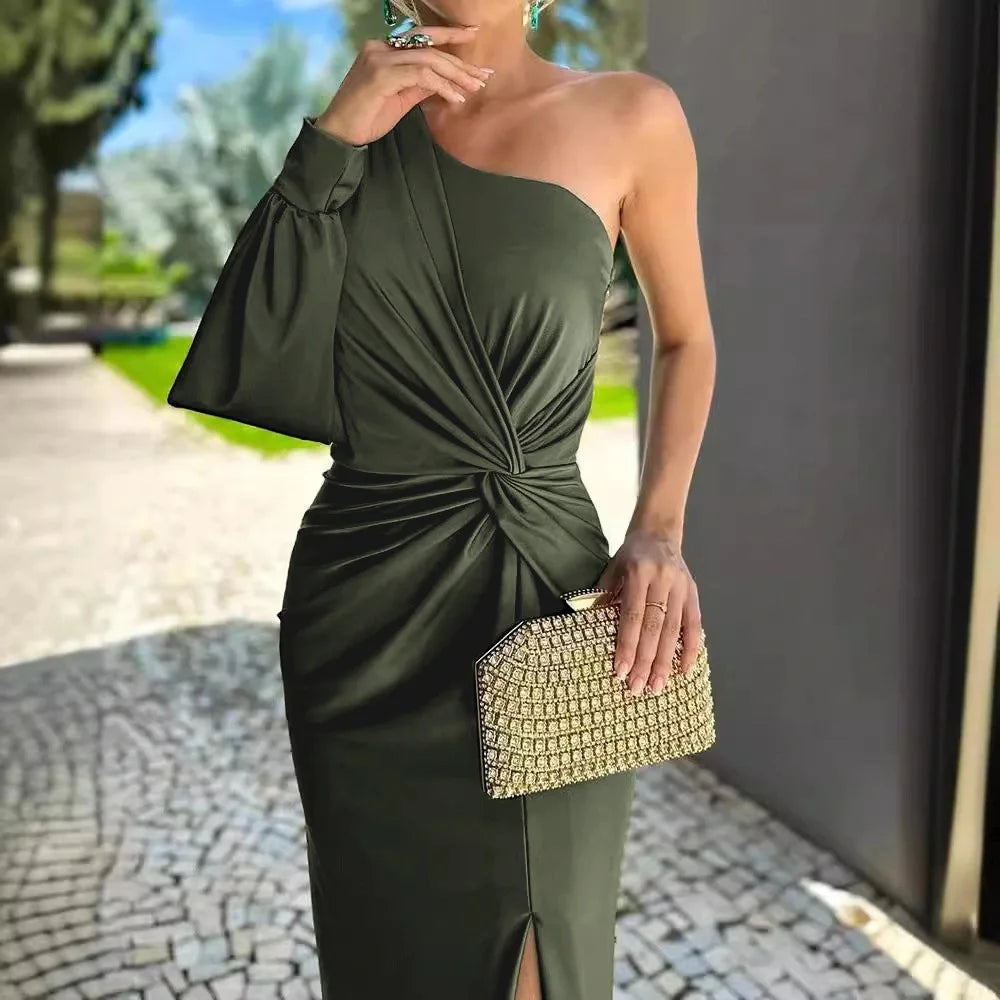One Shoulder Draped Maxi Dress