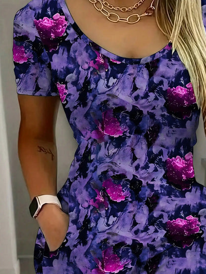 Floral Short-Sleeve Pocket Dress