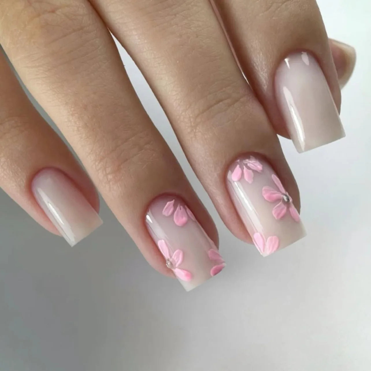 Pink Floral Almond Press On Nails