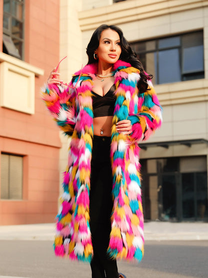 Rainbow Long Faux Fur Coat