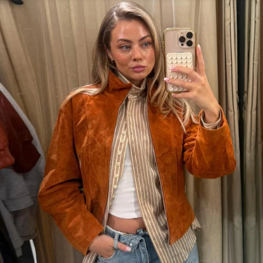 Stand Collar Faux Suede Jacket