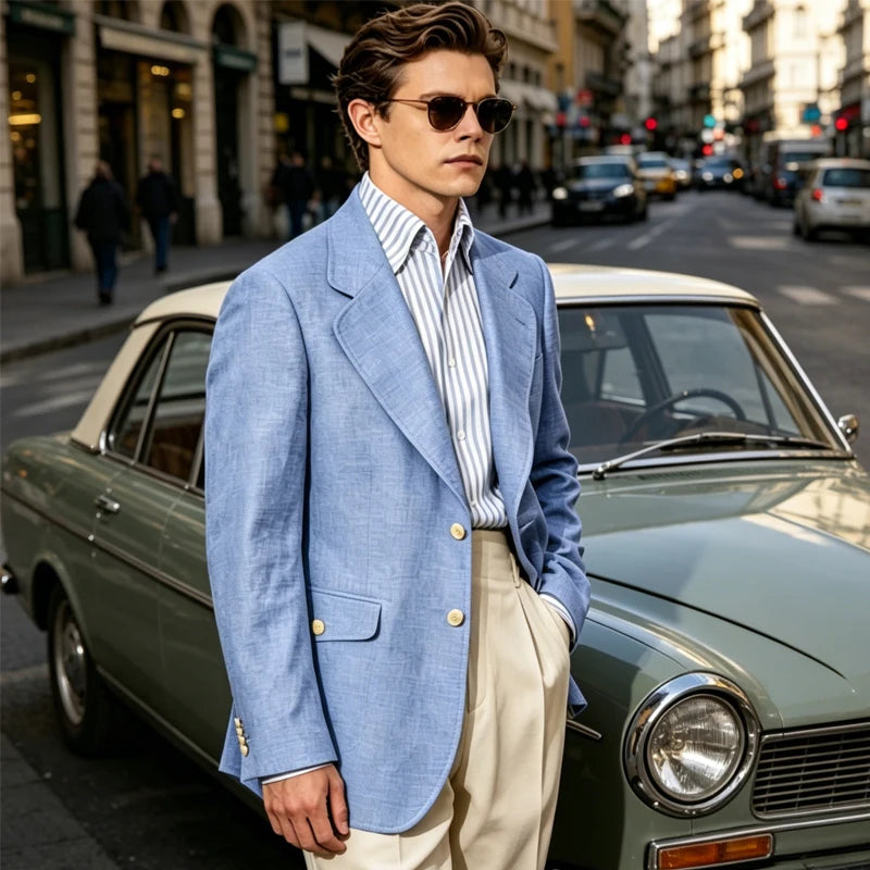 Linen Notch-Lapel Casual Blazer