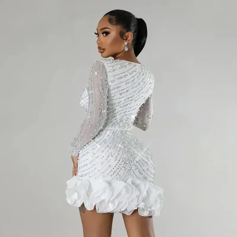 Elegant Beaded Ruffle Party Dress