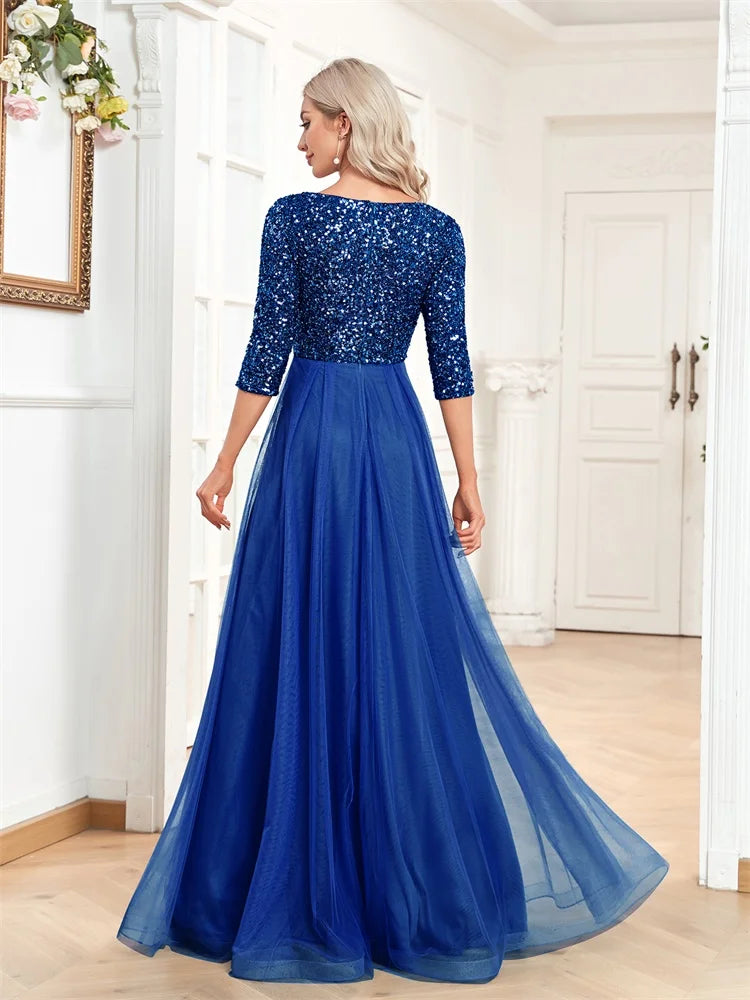 Luxury Floor Length V-Neck Evening Dress
