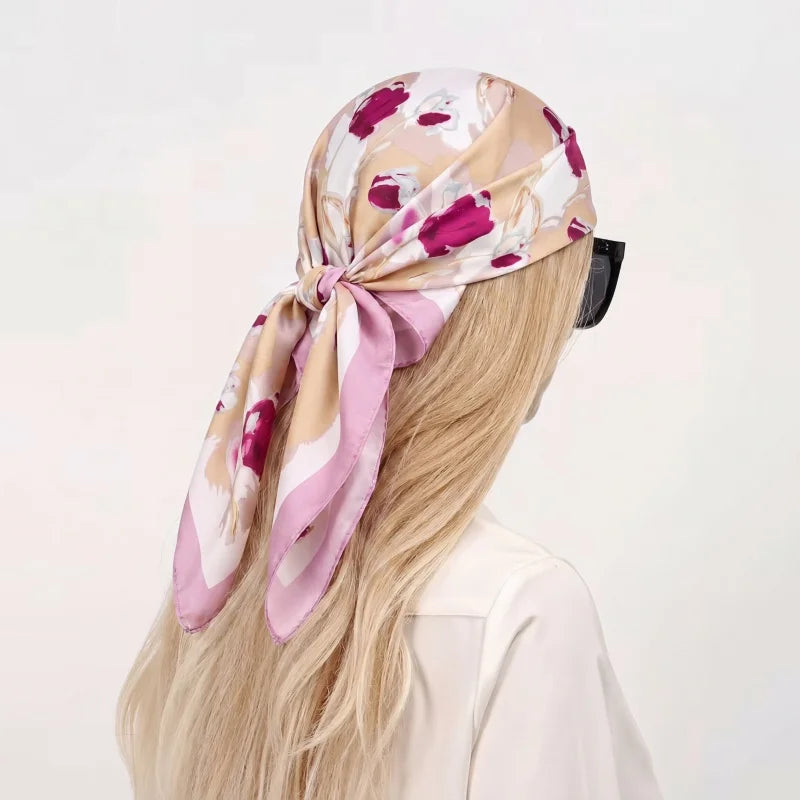 Pink Star Print Square Scarf