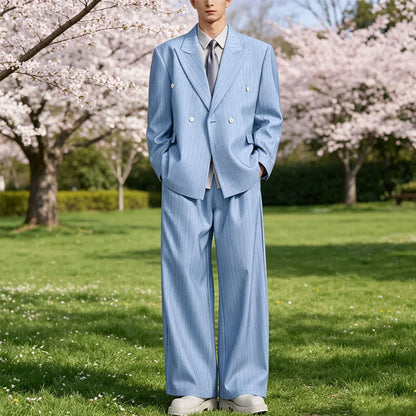 Pinstripe Double-Breasted Wide-Leg Suit