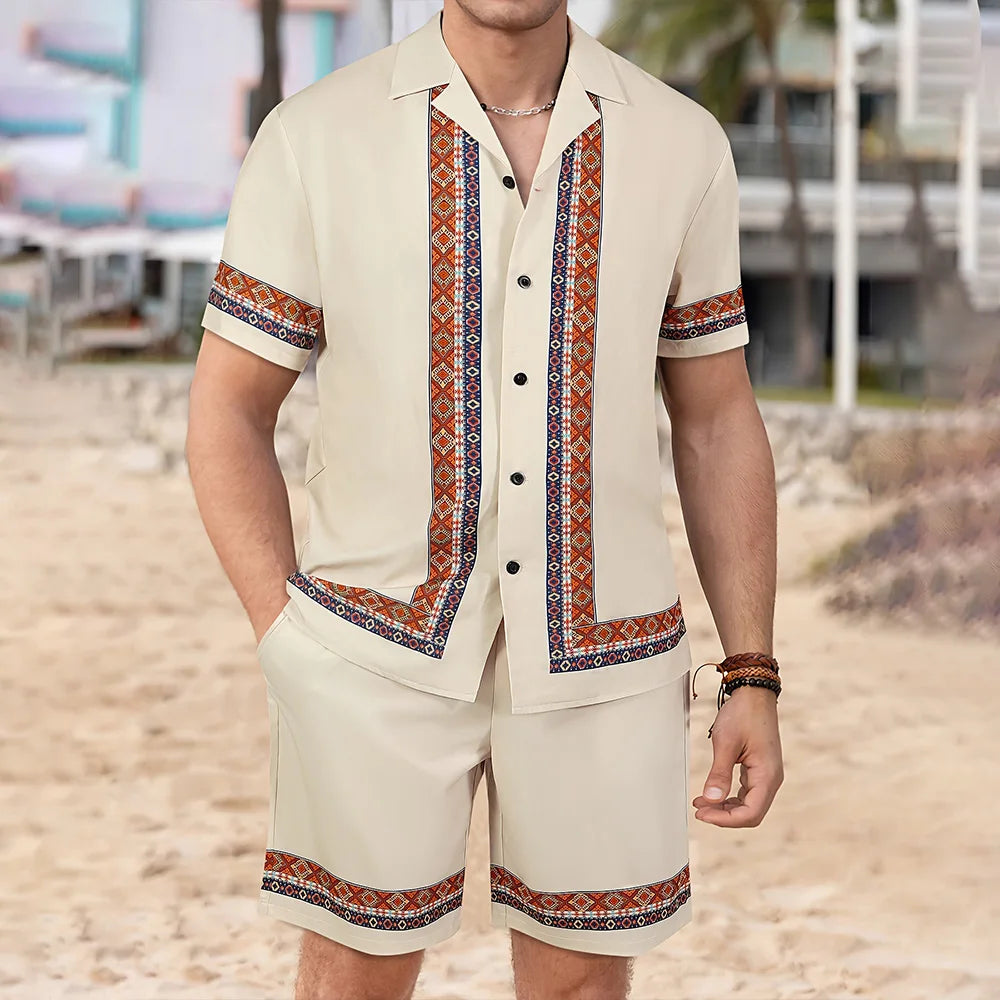 Vintage Button-Down Shirt Shorts Set