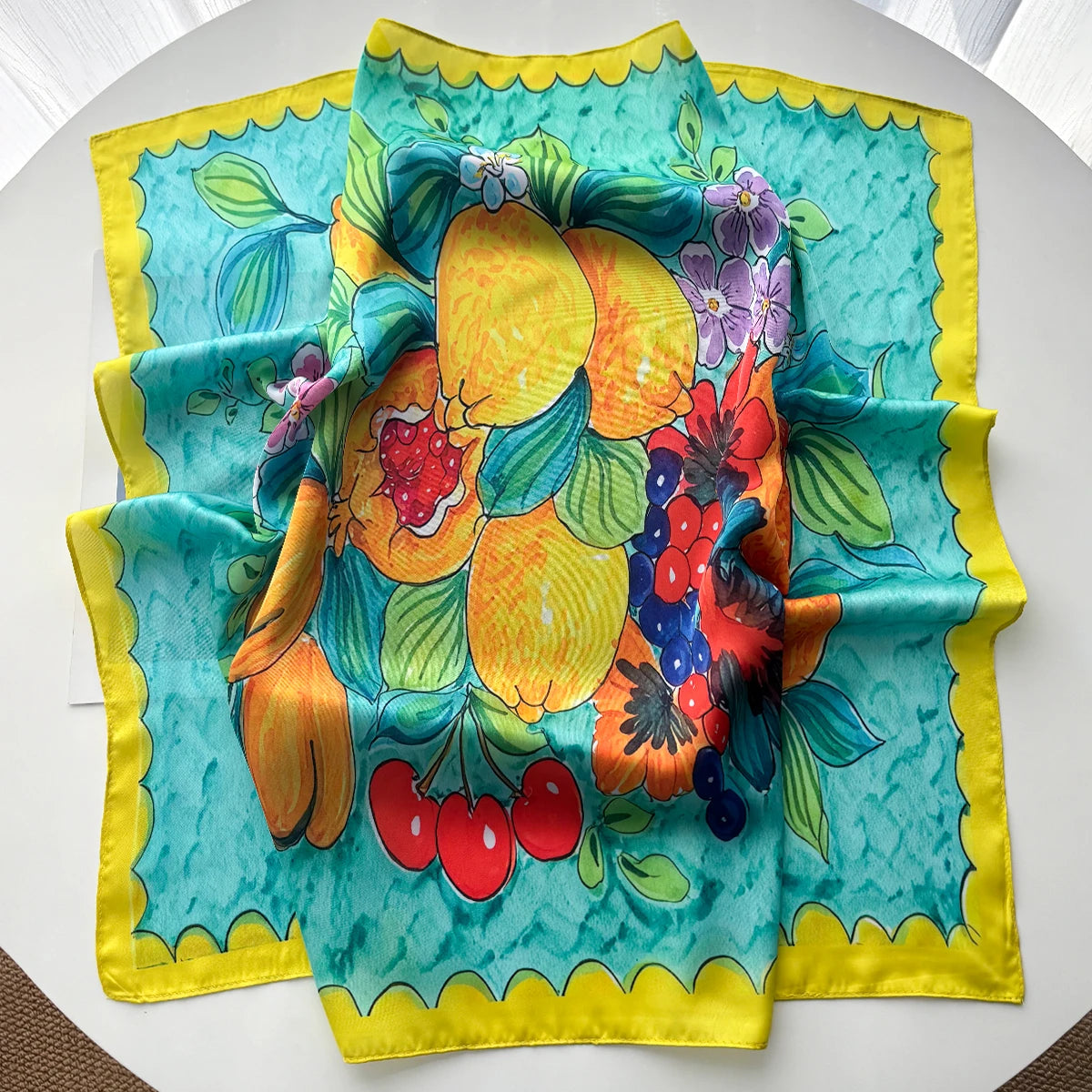 Fruit Print Satin Square Scarf