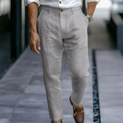 Linen Blend Straight Casual Trousers