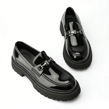 Leather Chunky Metal Shoes