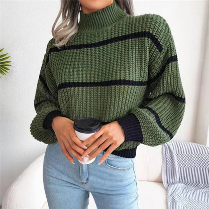 Striped Mock Neck Sweater