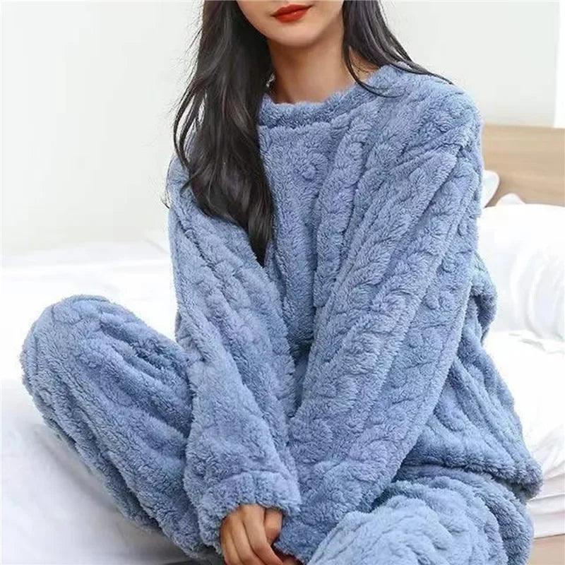 Soft Coral Velvet Jacquard Pajama Set
