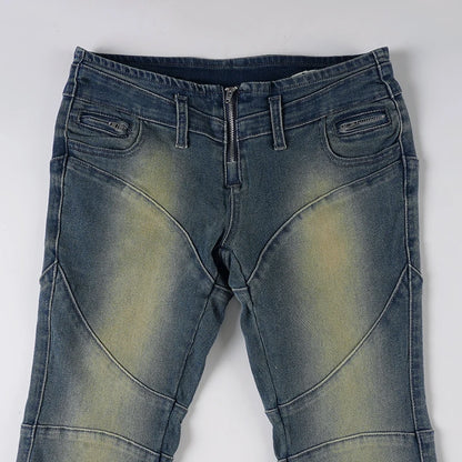 Distressed Paneled Low-Waist Jeans