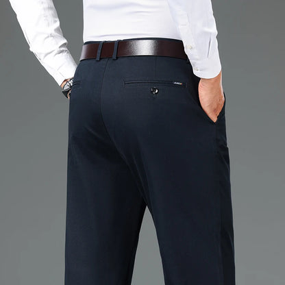 Cotton Blend Slim Straight Trousers