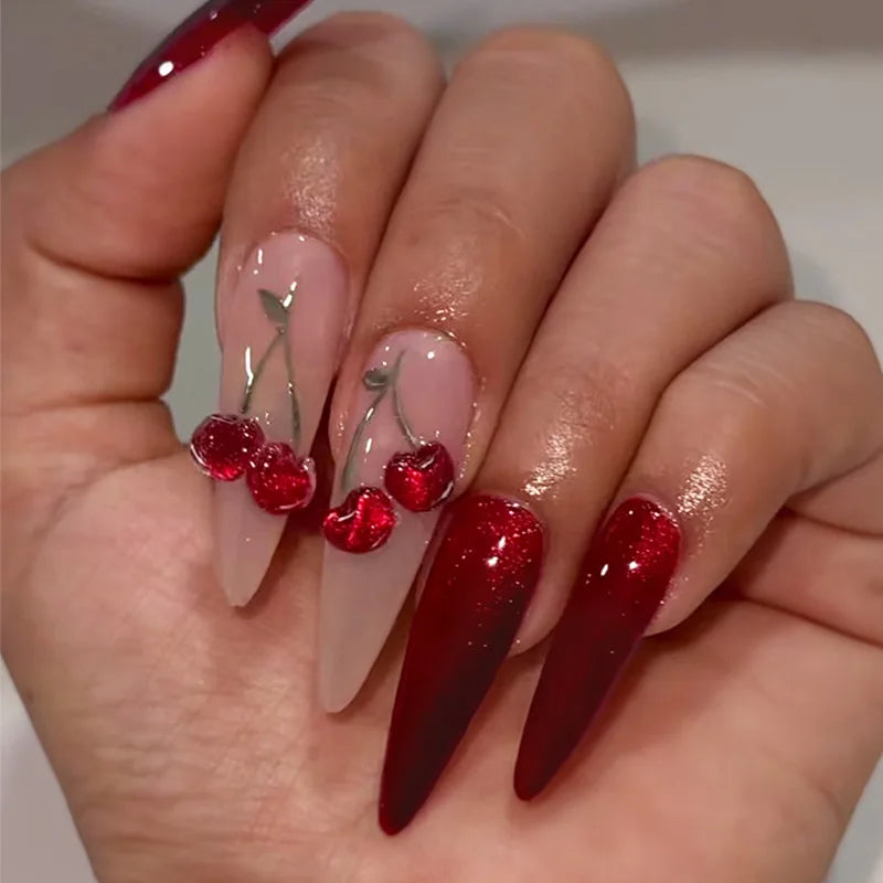 Almond Red Press Nails