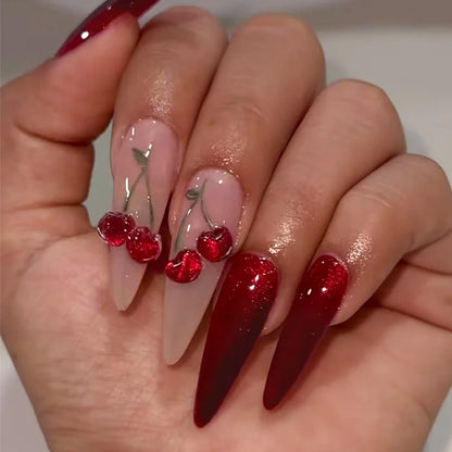 Almond Red Press Nails