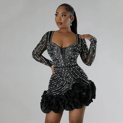 Elegant Beaded Ruffle Party Dress