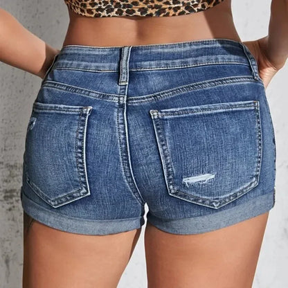 Mid-Waist Button-Fly Denim Shorts
