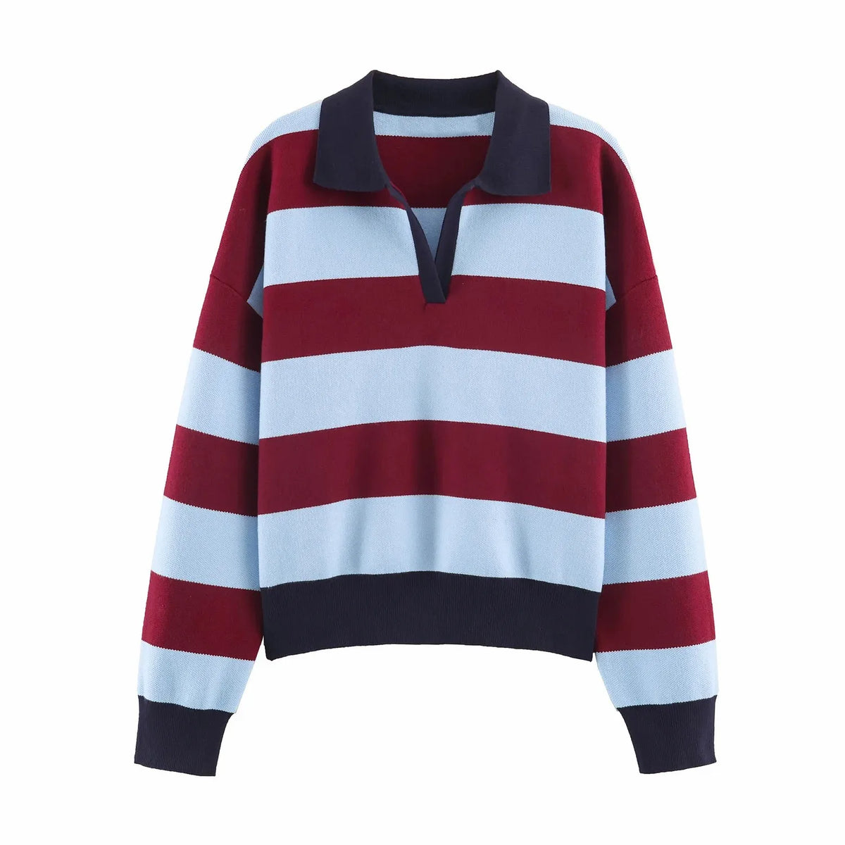 Striped Knit Polo Sweater