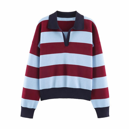 Striped Knit Polo Sweater