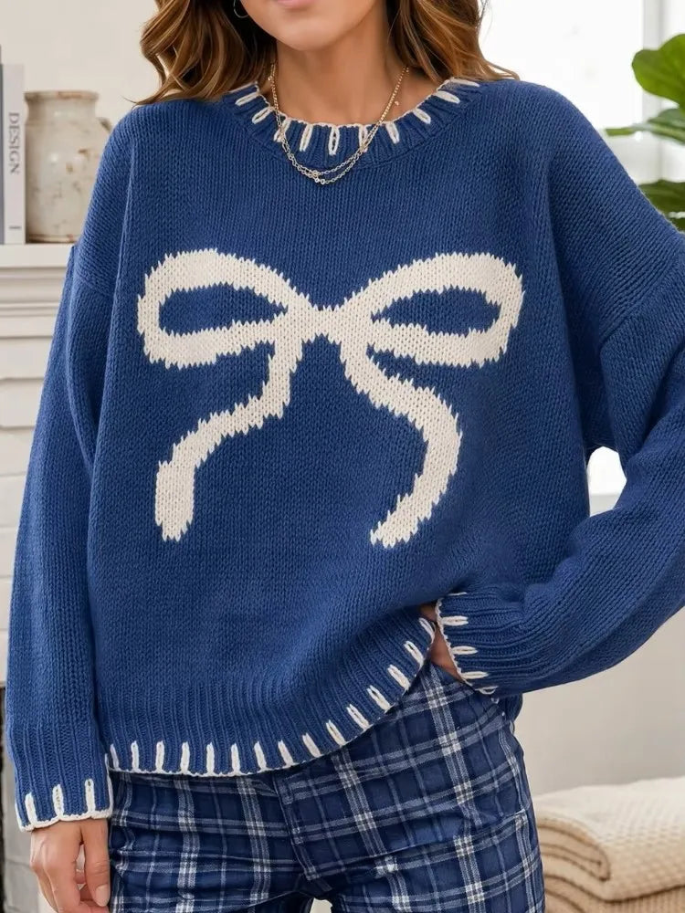 Blue Bow Knit Sweater